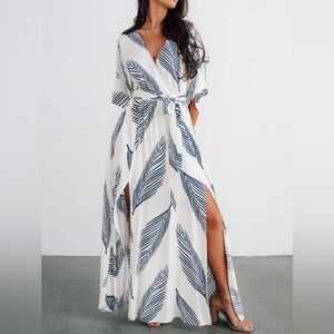 Baltic Born Corinth Flowy Kimono Maxi Dress Navy White Palm Print size XXXL